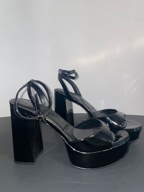 ALDO Black Patent Platform Ankle-Strap Sandals